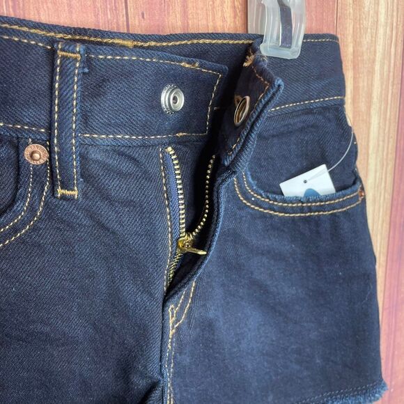 Old Navy Shorts Dark Blue Wash Fray Hem Snap Button Zip Fly Size 7 Slim - Picture 5 of 6